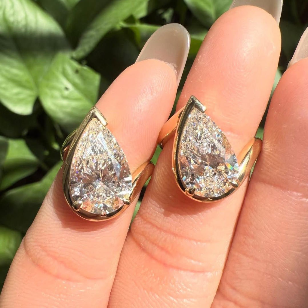 Classic Pear Engagement Ring Unique Bezel Style | Lab Grown Diamond | 14K Yellow Gold