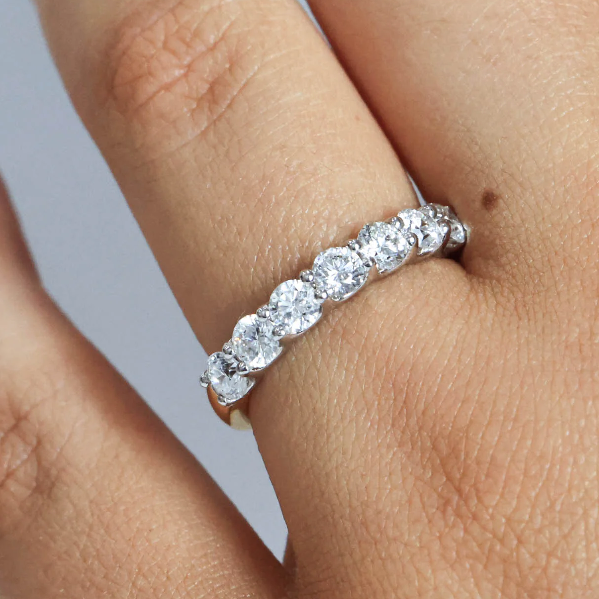 Elegant Round Lab Grown Diamond Seven Stone Wedding Band in Solid 14K Gold