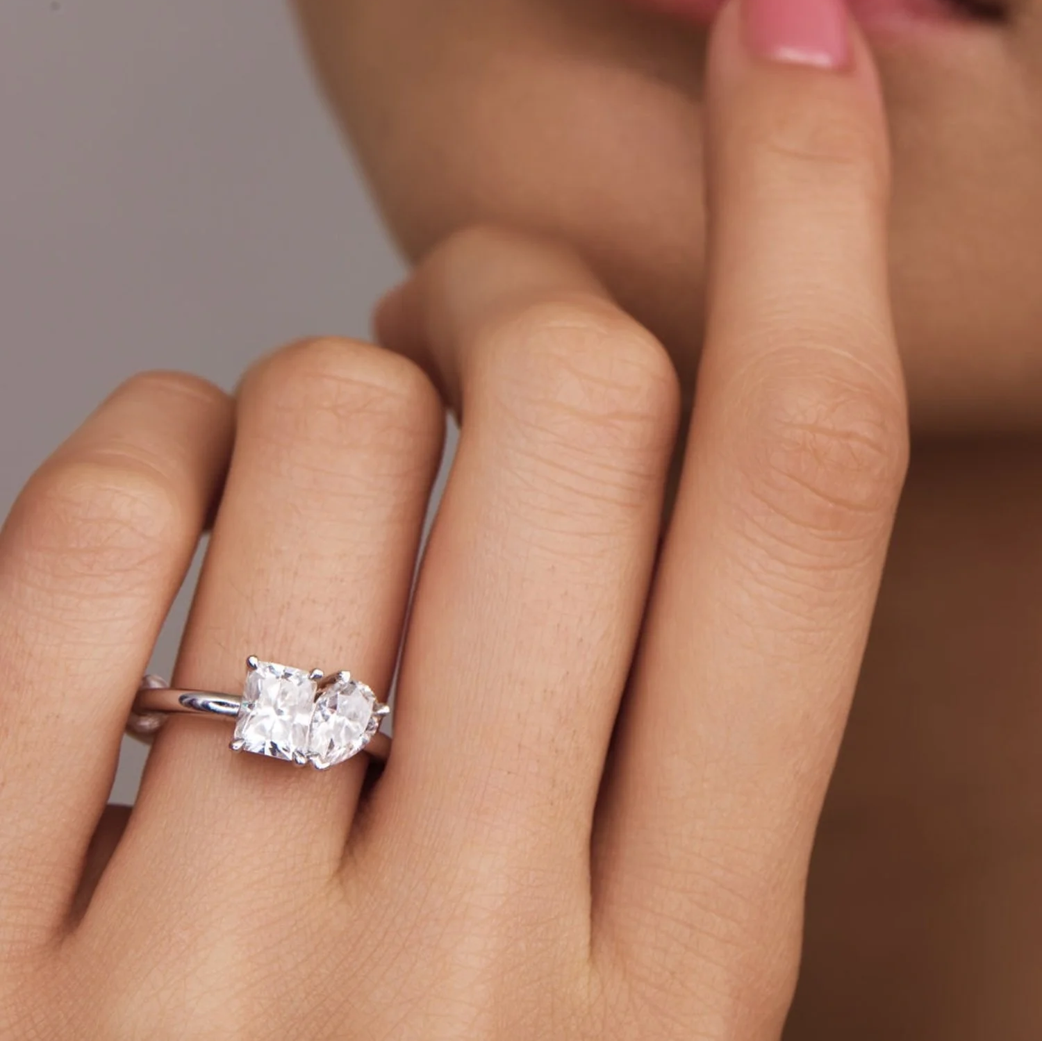 Toi et Moi Radiant and Pear Lab Grown Diamond Engagement Ring in Solid 14K Gold