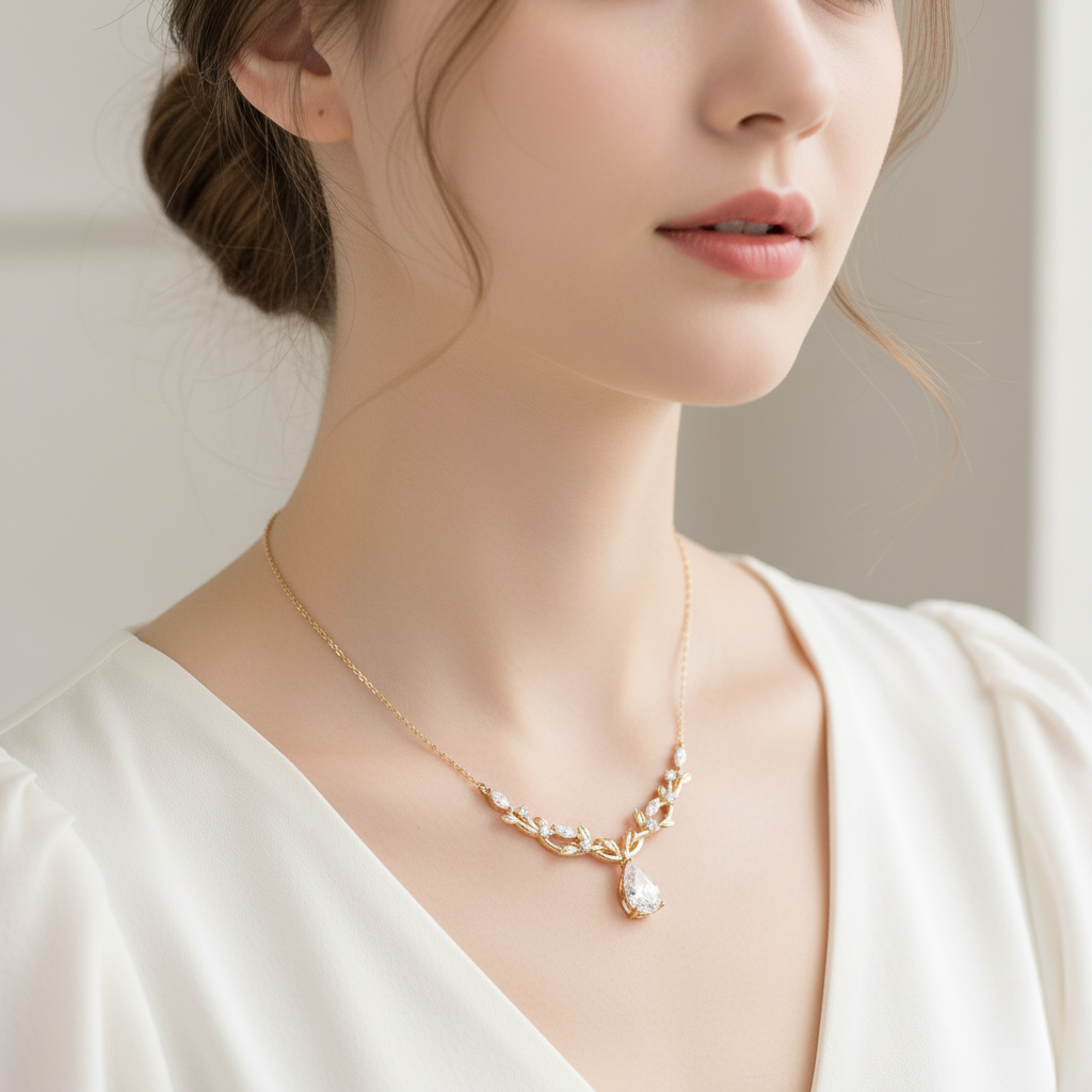 Leaf Branch Vine Pendant Necklace | Lab Grown Diamond | 14K Yellow Gold