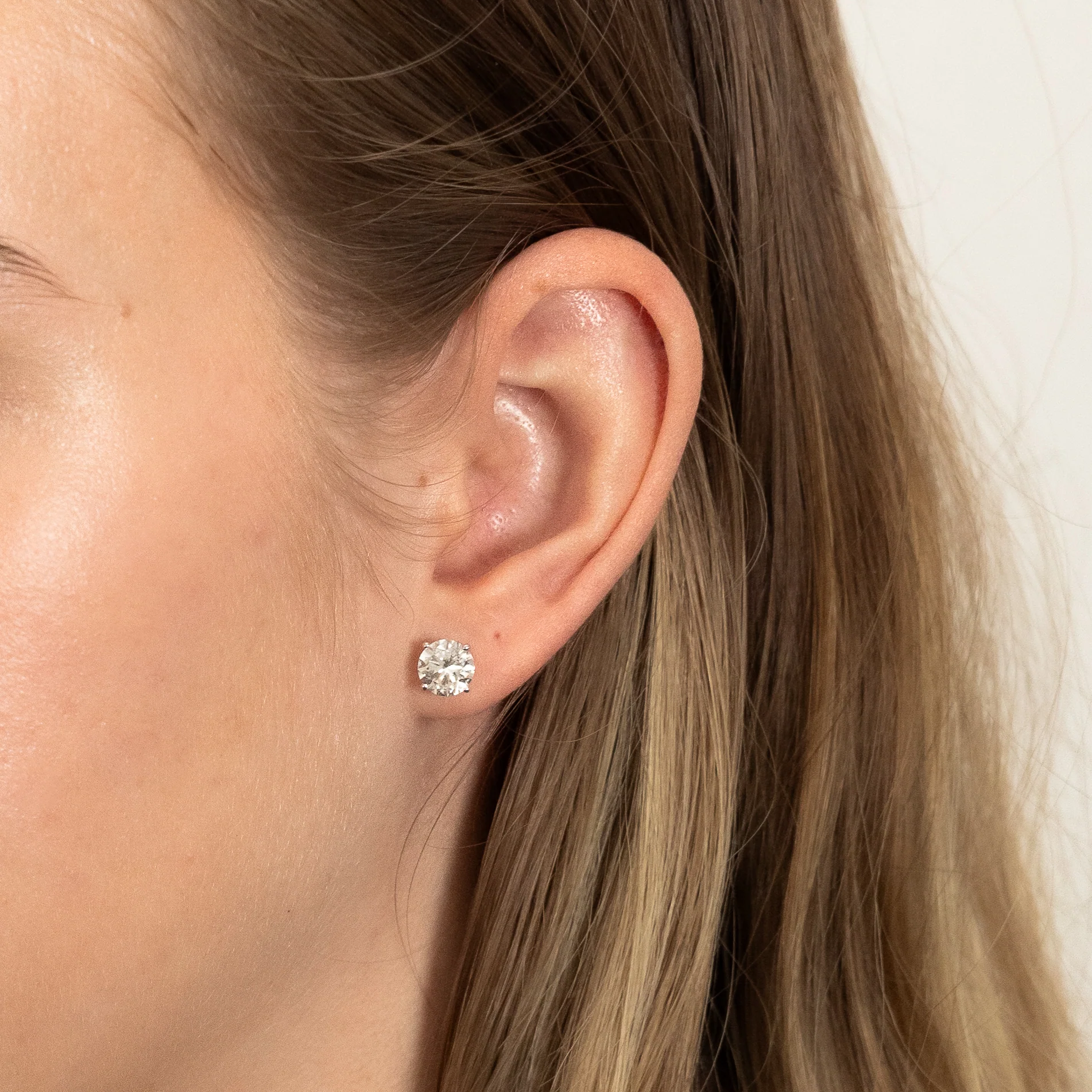 Round Lab Grown Diamond Solitaire Bridal Stud Earrings in Solid 14K Gold