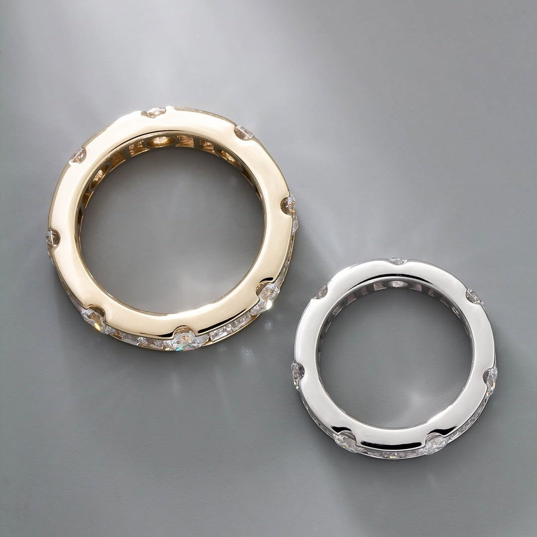 Lab Grown Diamond Eternity Band: 14K Gold Alternating Round & Baguette Anniversary Ring