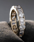 Lab Grown Diamond Eternity Band: 14K Gold Alternating Round & Baguette Anniversary Ring