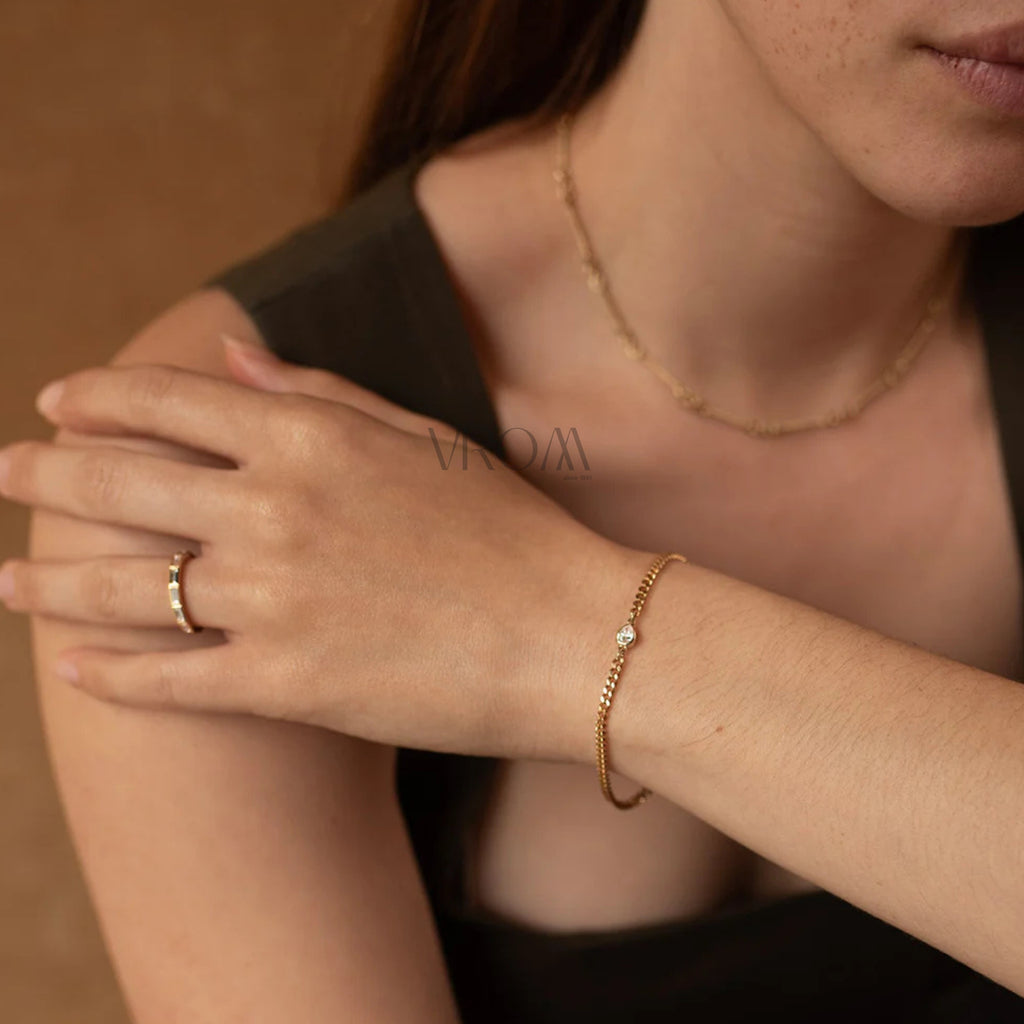 Pear Diamond Bezel Bracelet | Lab Grown Diamond | 14K Yellow Gold Minimalist