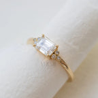 Minimalist Emerald Cut Ring with Side Stone Accents | Lab Grown Diamond | 14K Yellow Gold