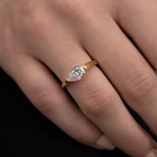 Modern Pear Cut East West Ring | Lab Grown Diamond | 14K Yellow Gold Sleek Style