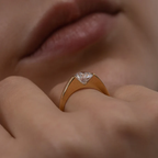 Modern Round Cut East West Ring | Lab Grown Diamond | 14K Yellow Gold Sleek Design