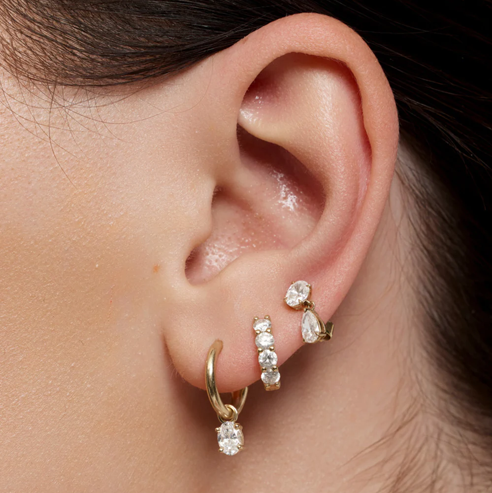 Oval & Pear Cut Lab Grown Diamond Two Stone Earrings in Solid 14K Gold