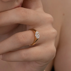 Modern Oval Cut East West Ring | Lab Grown Diamond | 14K Yellow Gold Sleek Style