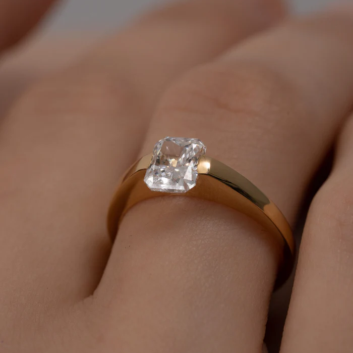 Modern Radiant Cut Ring | Lab Grown Diamond | 14K Yellow Gold Minimal Sleek Design
