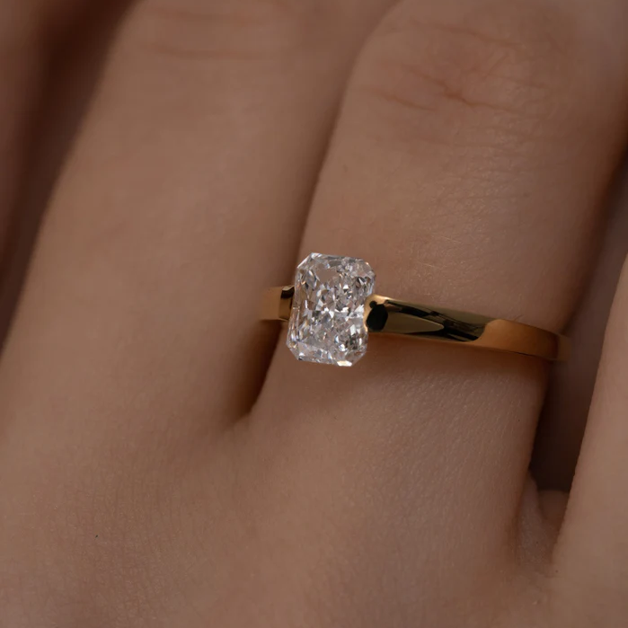 Modern Radiant Cut Ring | Lab Grown Diamond | 14K Yellow Gold Minimal Sleek Design