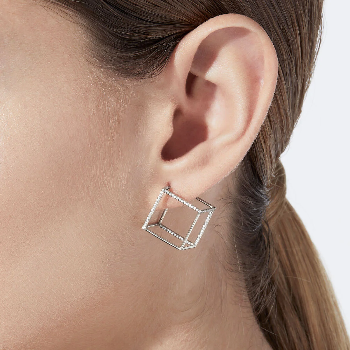 3D Geometric Cube Earrings | Lab Grown Diamond | 14K Yellow Gold Square Design
