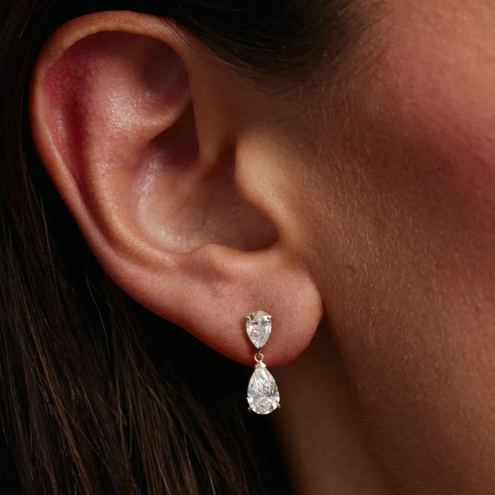 Elegant Pear Shape Lab Grown Diamond Stud Earrings in Solid 14K Gold
