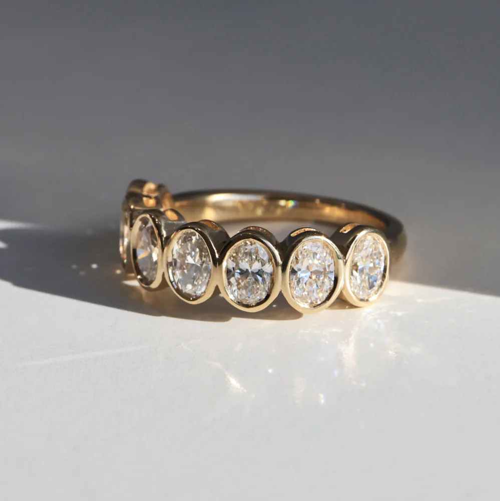 Seven Stone Oval Lab Grown Diamond Anniversary Band in Solid 14K Gold