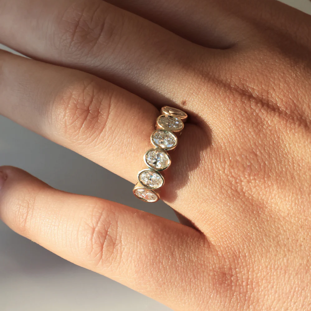 Seven Stone Oval Lab Grown Diamond Anniversary Band in Solid 14K Gold
