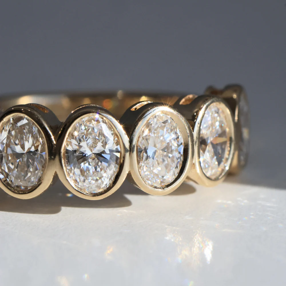 Seven Stone Oval Lab Grown Diamond Anniversary Band in Solid 14K Gold