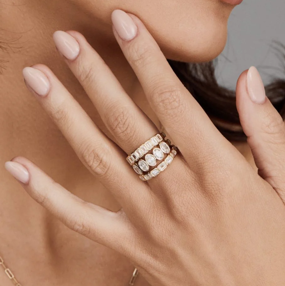 Emerald Cut Lab Grown Diamond Bezel Set Bridal Ring in Solid 14K Gold