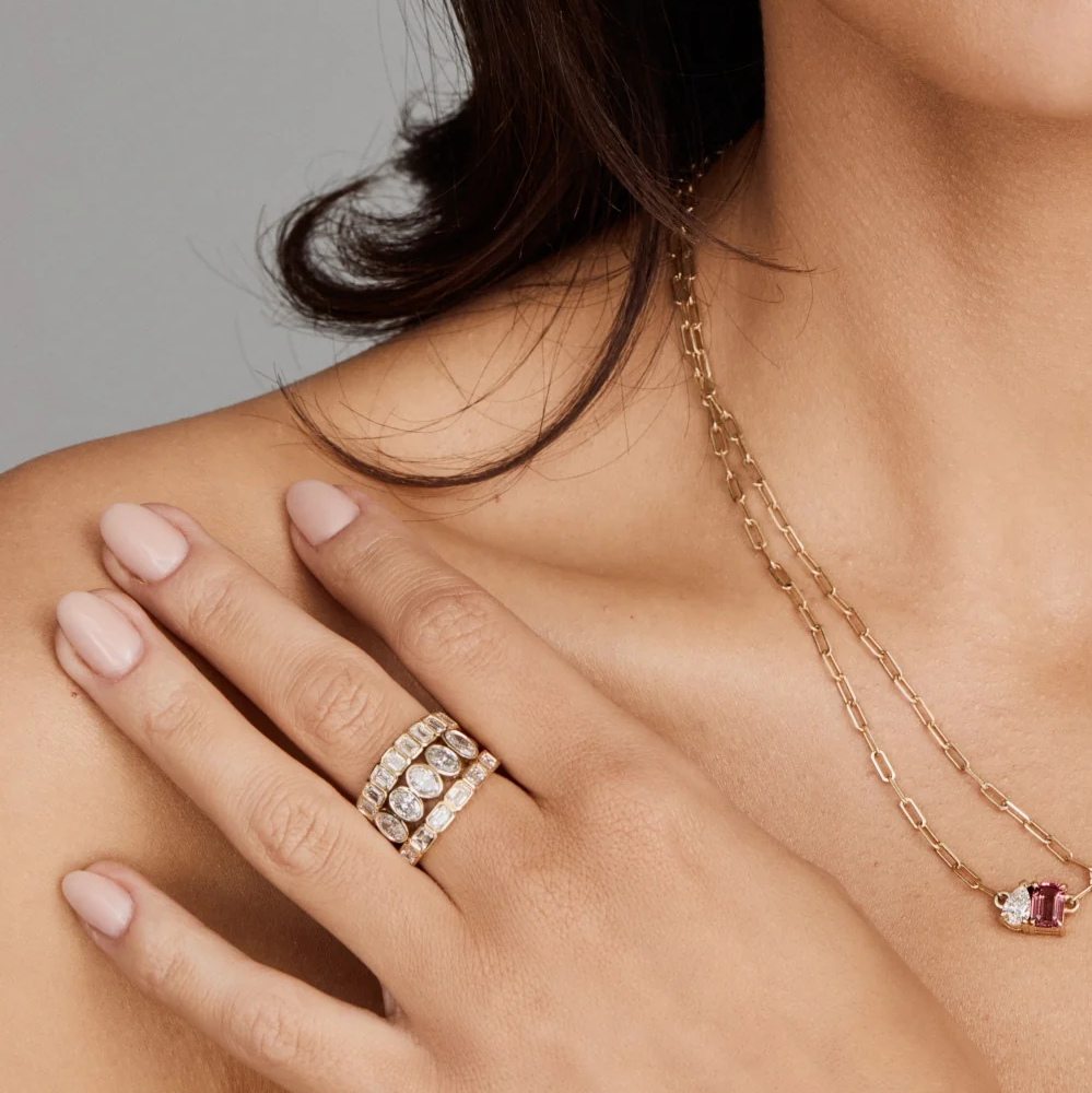 Emerald Cut Lab Grown Diamond East West Bezel Set Wedding Band in Solid 14K Gold