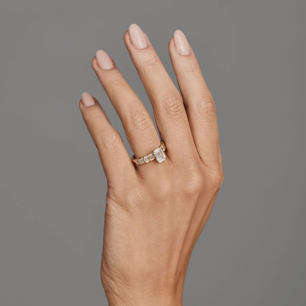 Emerald Cut Lab Grown Diamond Bridal Engagement Ring in Solid 14K Gold