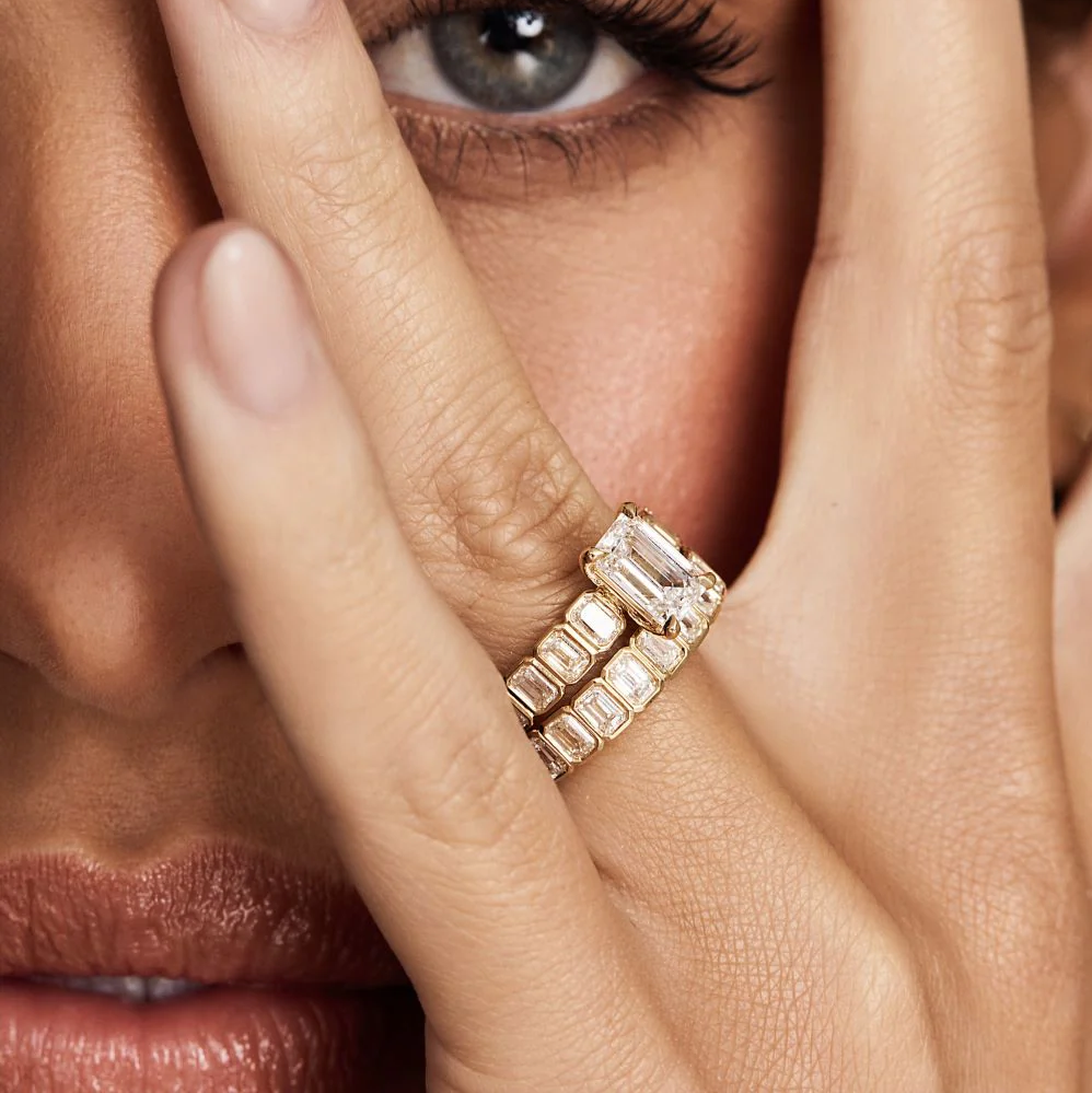 Emerald Cut Lab Grown Diamond Bridal Engagement Ring in Solid 14K Gold