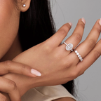 Oval Shape Lab Grown Diamond Halo Engagement Ring with Side Stones in Solid 14K Gold