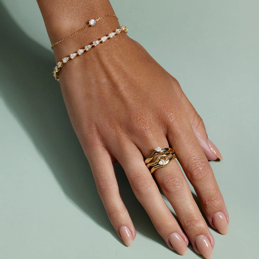 5.60ct Pear Cut Lab Grown Diamond Tennis Bracelet: 14k Gold Bridal Jewelry