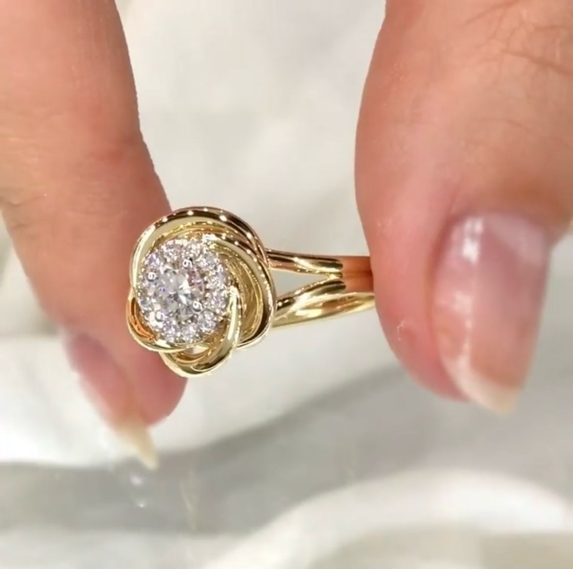 Dainty Round Shape Lab Grown Diamond Halo Ring in Solid 14K Gold Wire Band