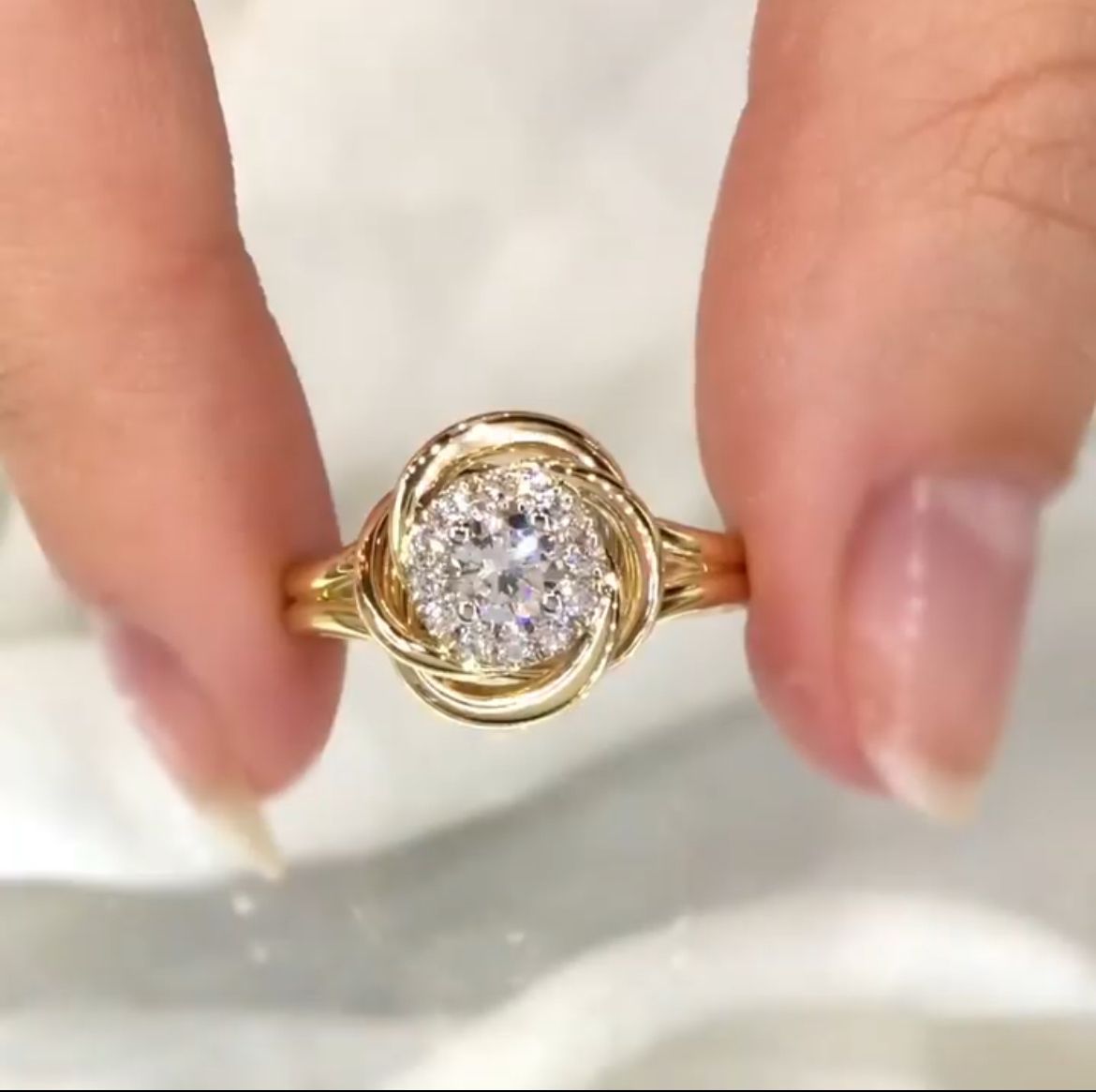 Dainty Round Shape Lab Grown Diamond Halo Ring in Solid 14K Gold Wire Band