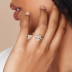 Oval Lab Grown Diamond Engagement Ring with Marquise & Round Halo in Solid 14K Gold