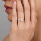 Oval Lab Grown Diamond Engagement Ring with Marquise & Round Halo in Solid 14K Gold