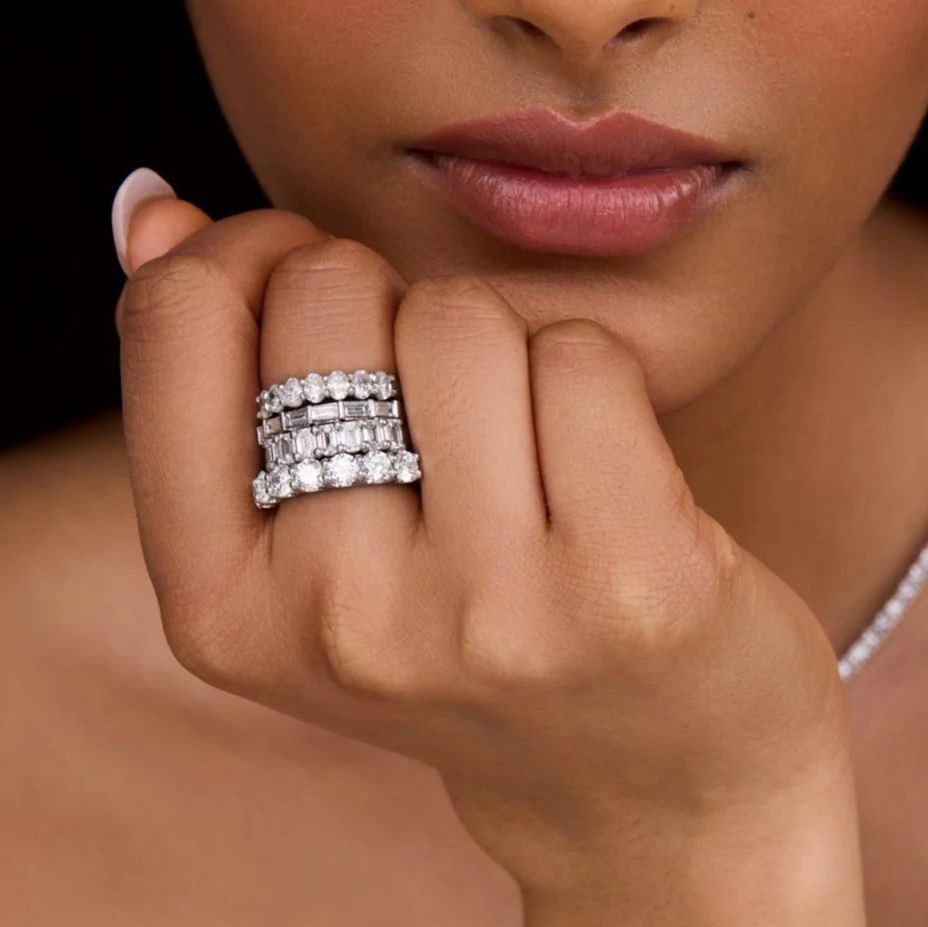 Baguette Lab Grown Diamond Wedding Band: Minimalist Half Eternity Stacking Ring