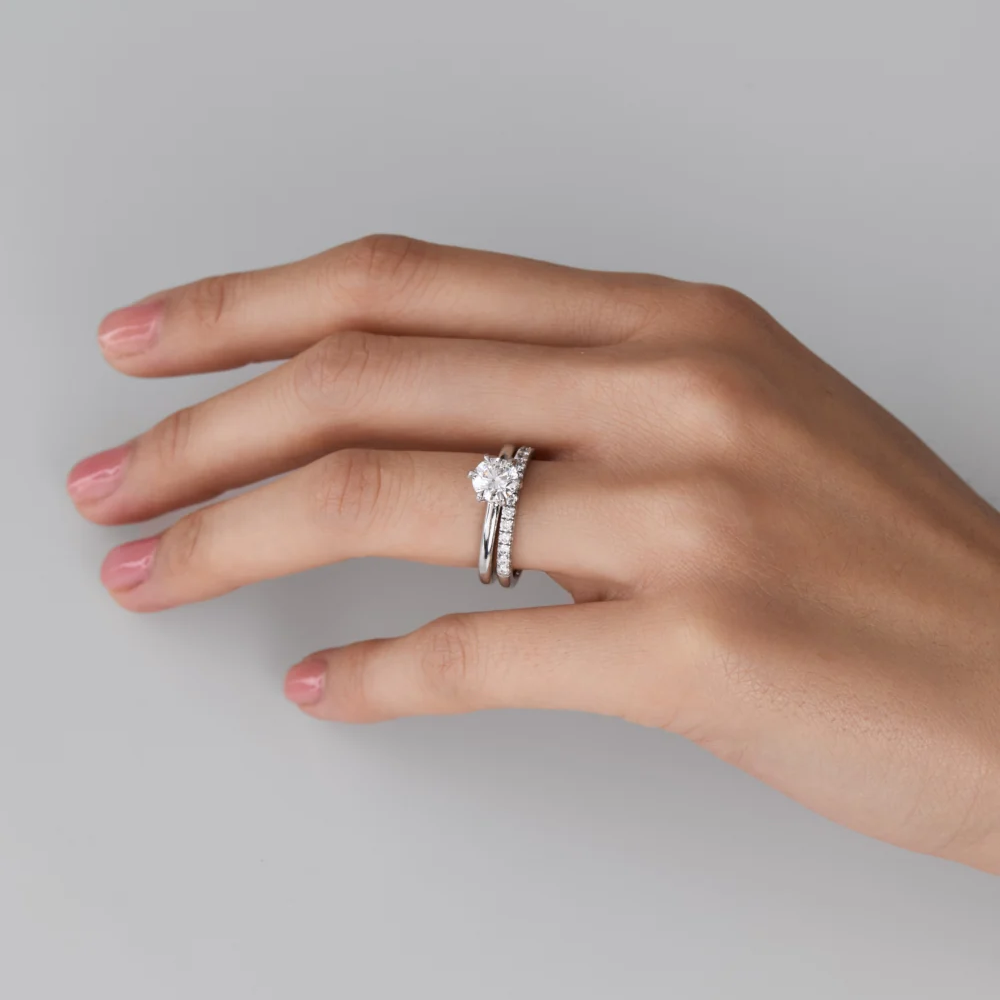 Round Lab Grown Diamond Half Eternity Wedding Band in Solid 14K Gold