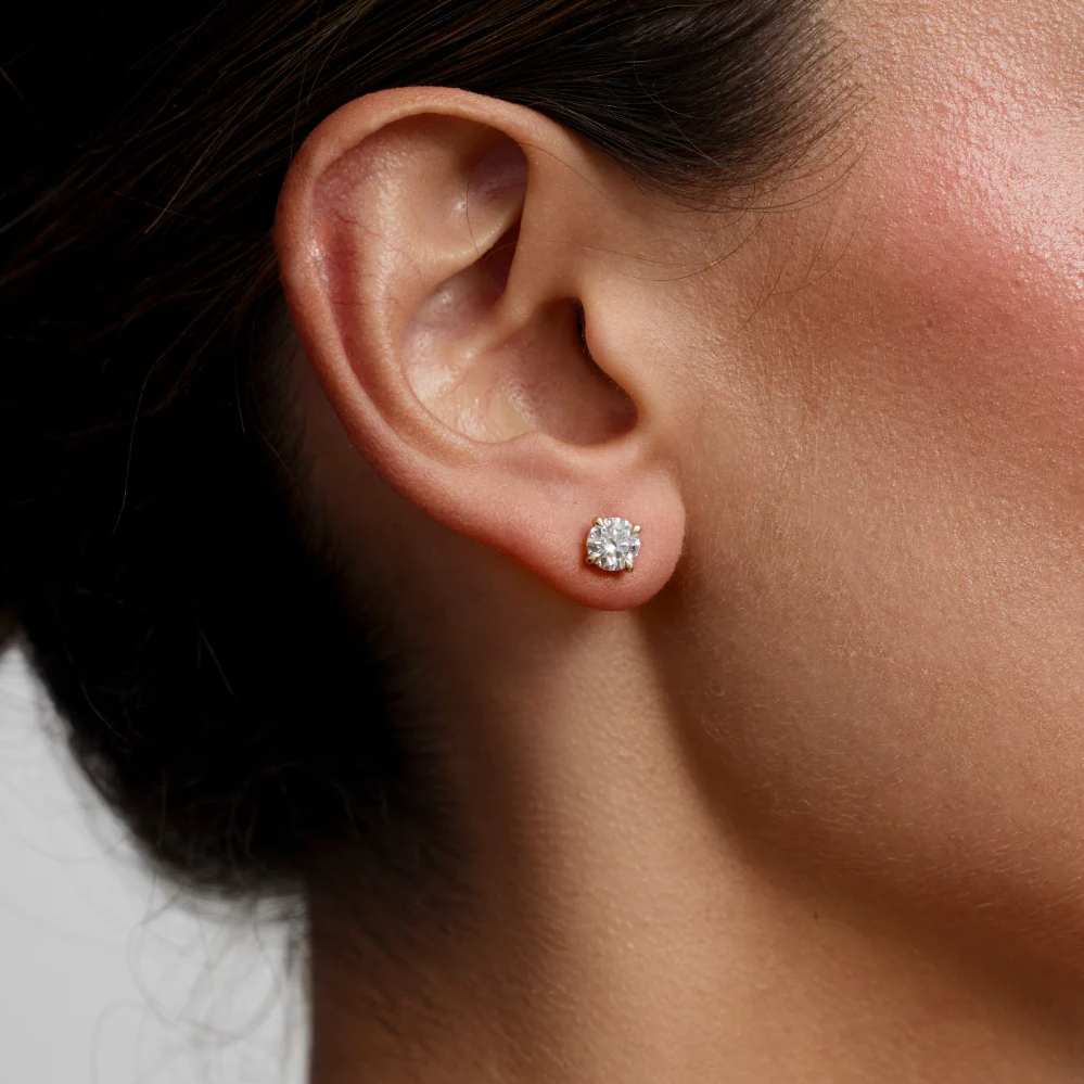 Round Lab Grown Diamond Solitaire Stud Earrings in Solid 14K Gold