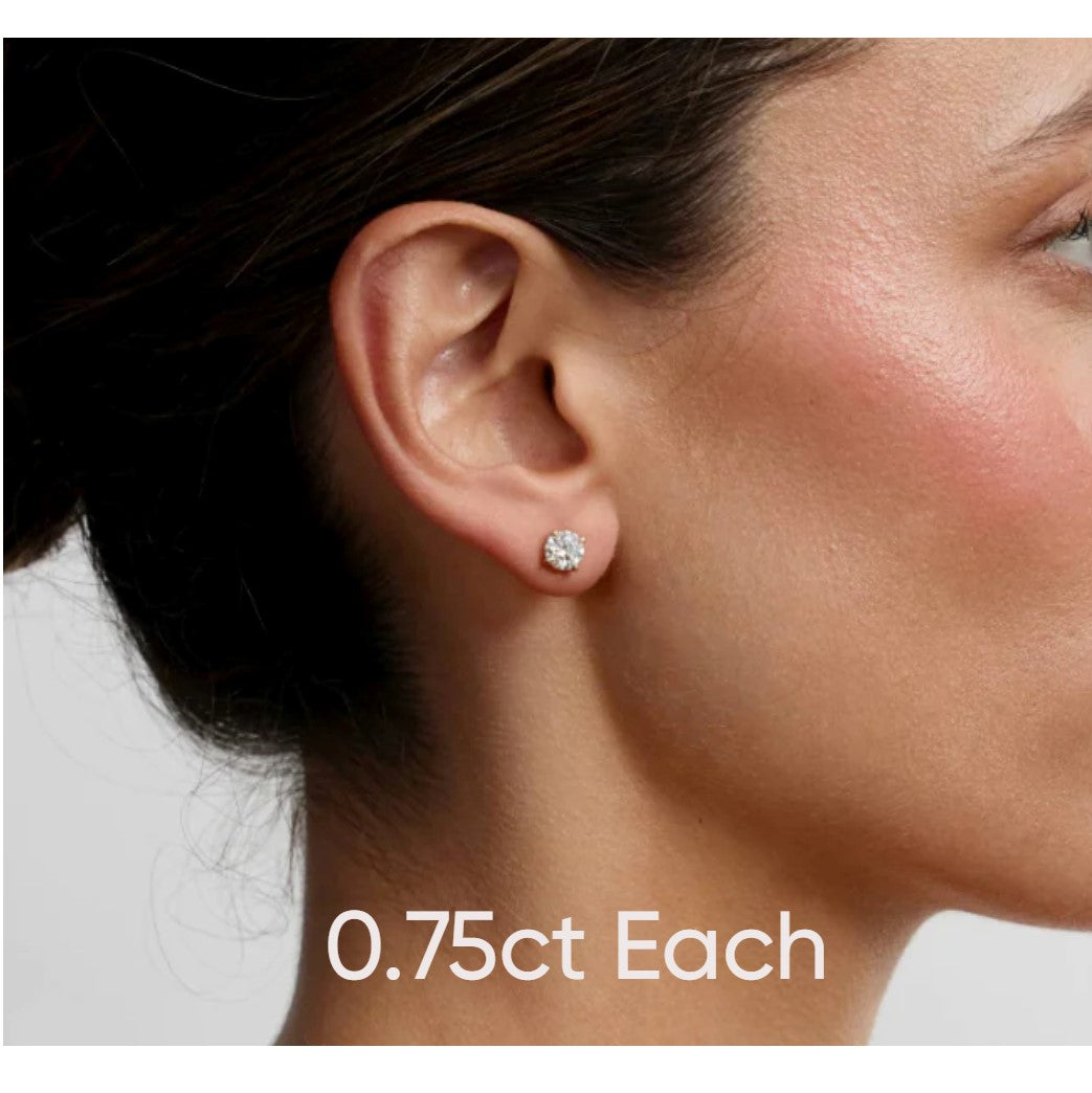 Round Lab Grown Diamond Solitaire Stud Earrings in Solid 14K Gold