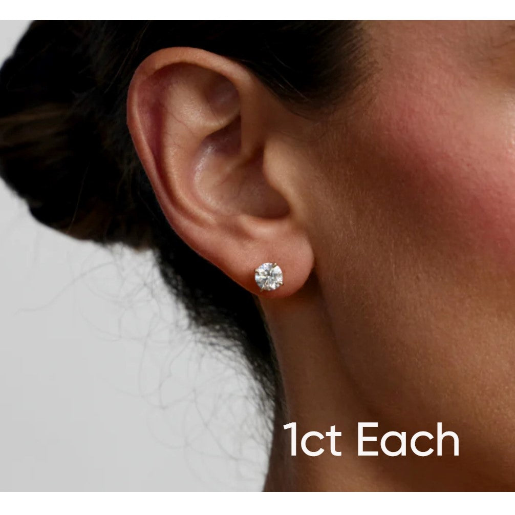 Round Lab Grown Diamond Solitaire Stud Earrings in Solid 14K Gold
