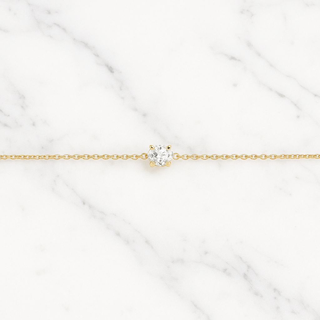 Minimalist Oval Lab Grown Diamond Solitaire Bracelet in Solid 14K Gold