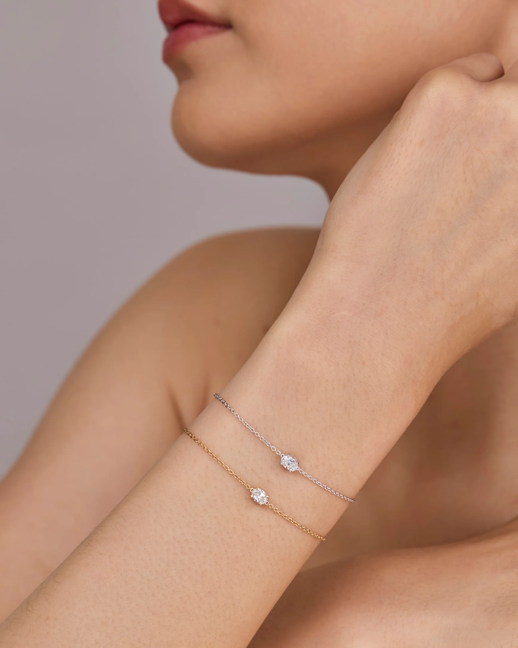 Minimalist Oval Lab Grown Diamond Solitaire Bracelet in Solid 14K Gold