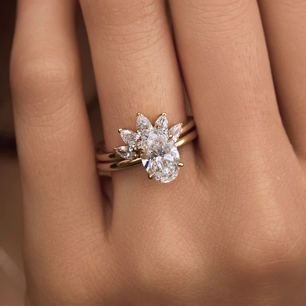 Curved Lab Grown Diamond Band with Pear and Round Stones – Bridal Ring