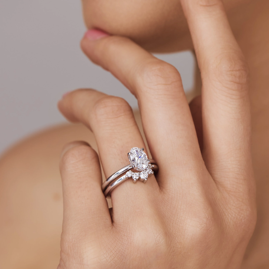 Curved Lab Grown Diamond Band with Round Stones – Bridal Ring