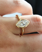 1.00 CT Lab Grown Marquise Diamond Ring: 14k Gold Bezel Solitaire