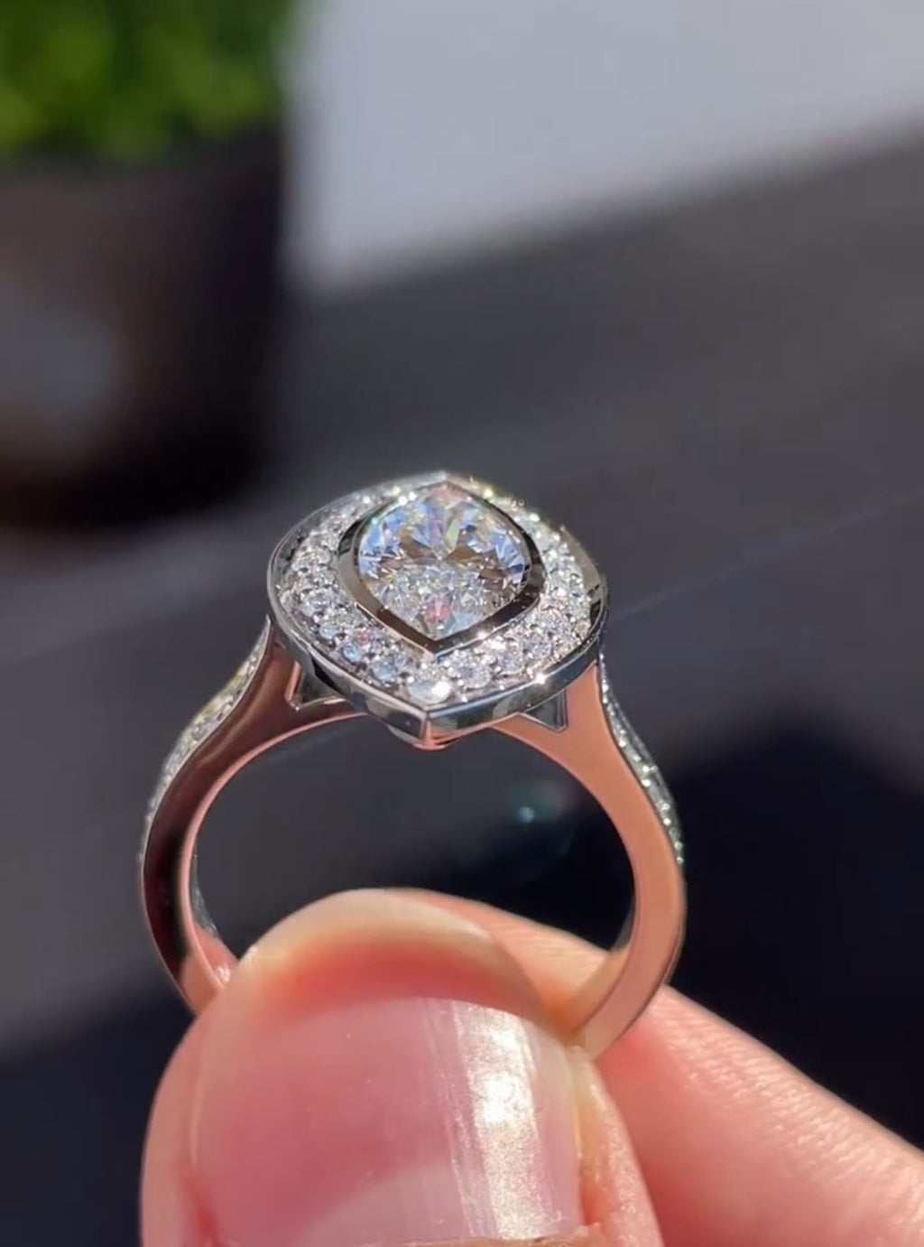 Elegant Marquise Lab Grown Diamond Bezel Set Halo Engagement Ring