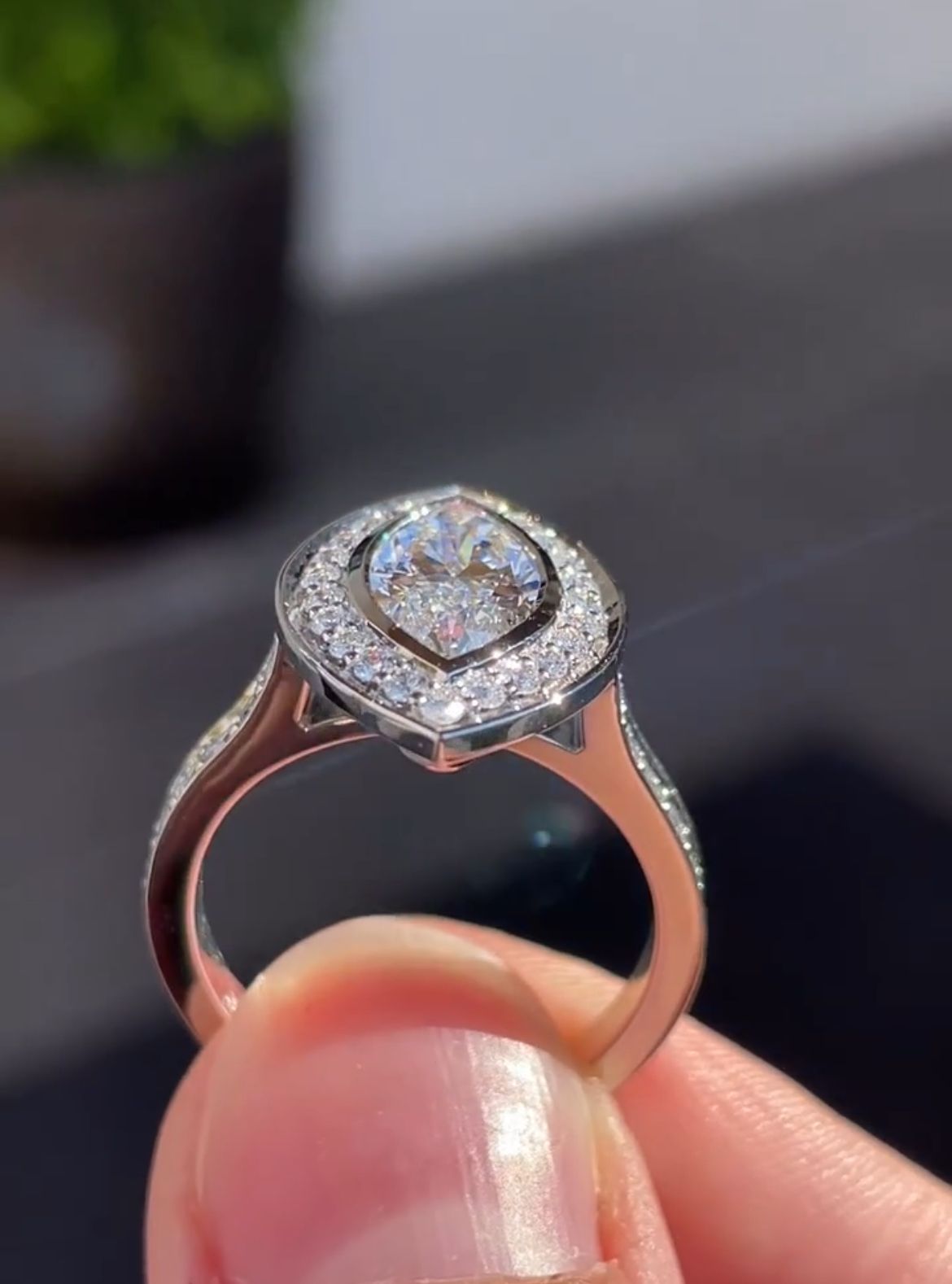 Elegant Marquise Lab Grown Diamond Bezel Set Halo Engagement Ring