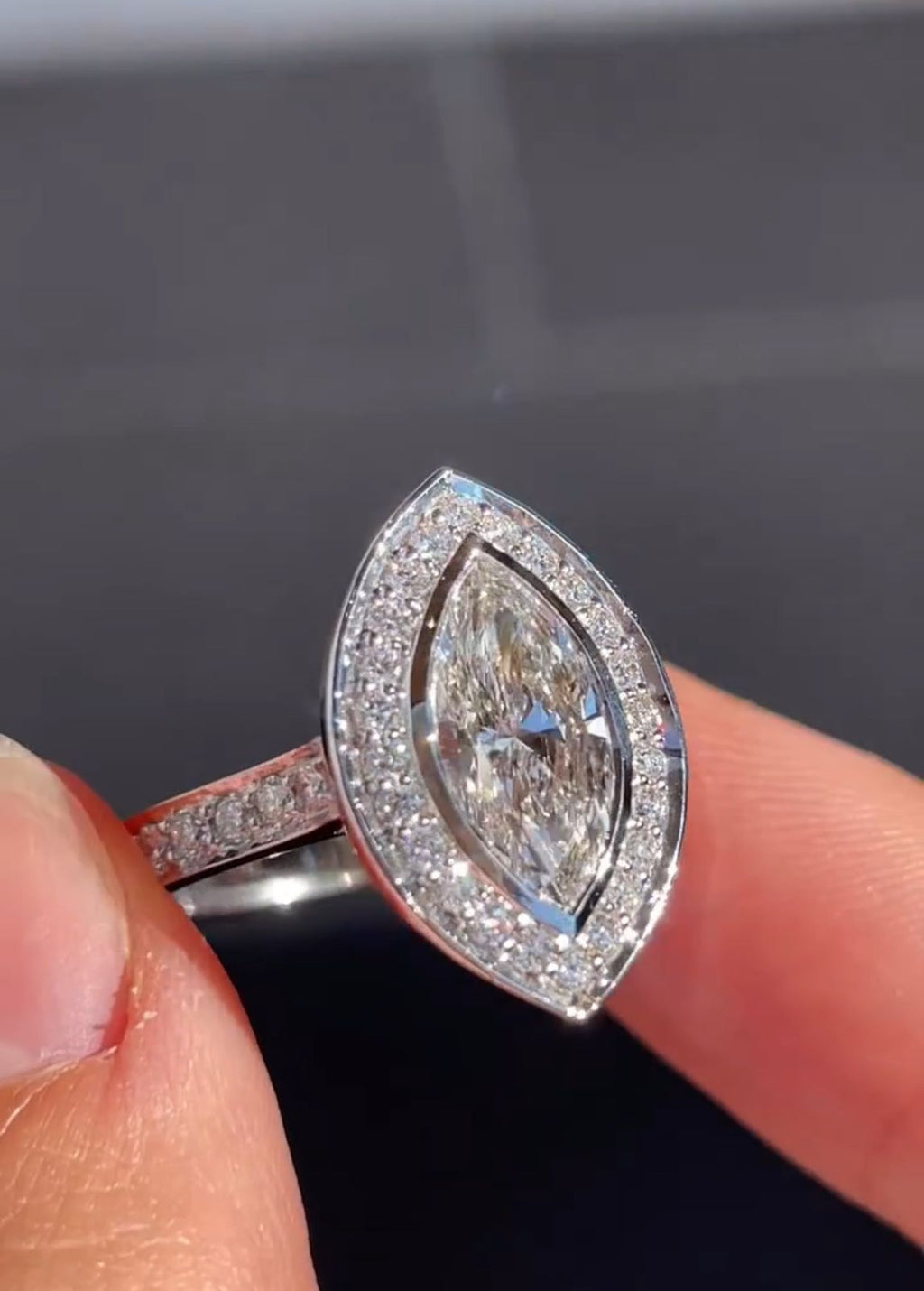 Elegant Marquise Lab Grown Diamond Bezel Set Halo Engagement Ring