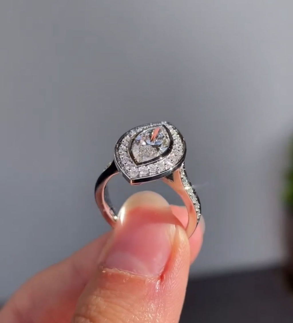 Elegant Marquise Lab Grown Diamond Bezel Set Halo Engagement Ring