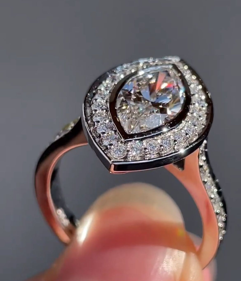 Elegant Marquise Lab Grown Diamond Bezel Set Halo Engagement Ring