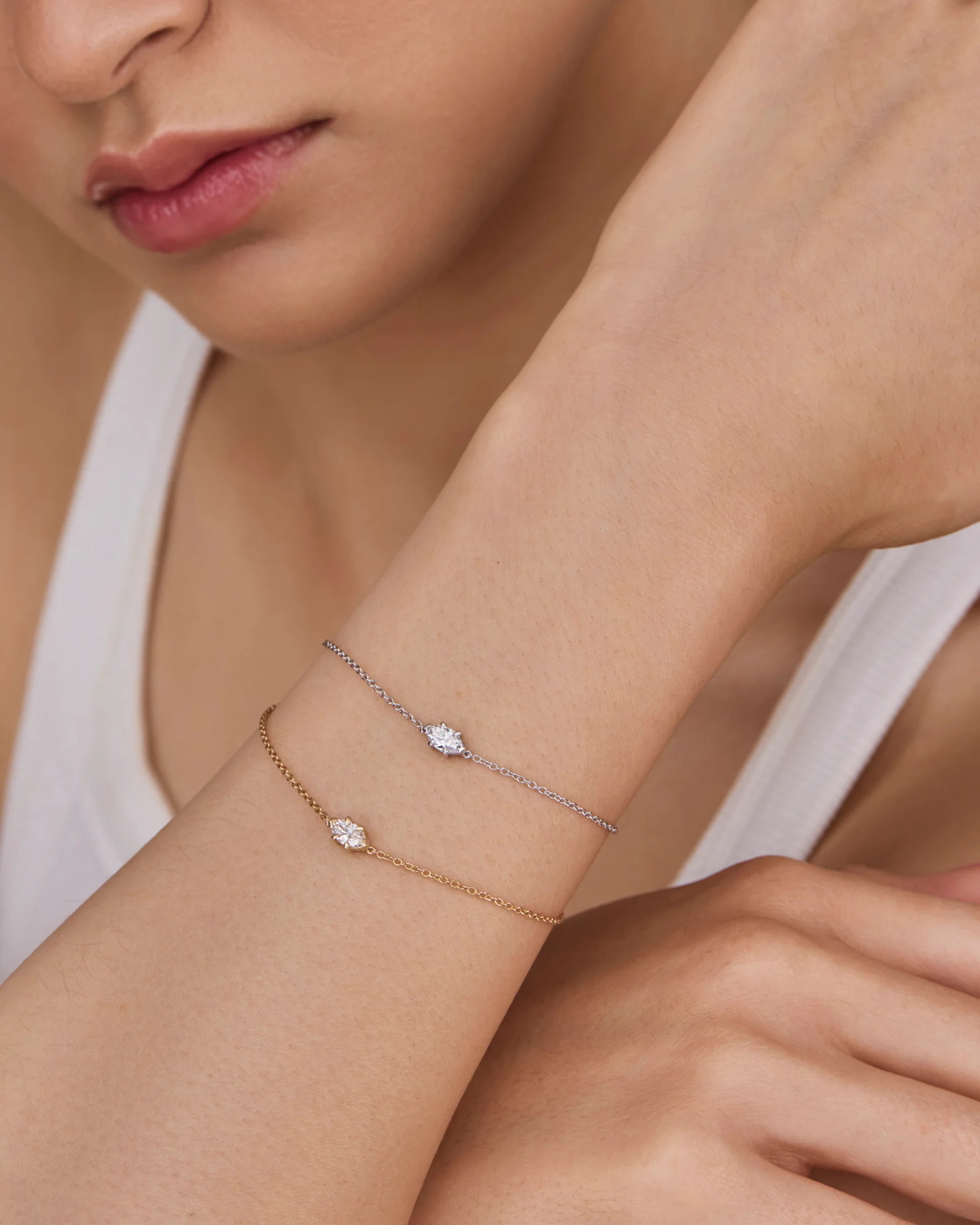 Handmade Marquise Cut Lab Grown Diamond Solitaire Bracelet in 14K Gold