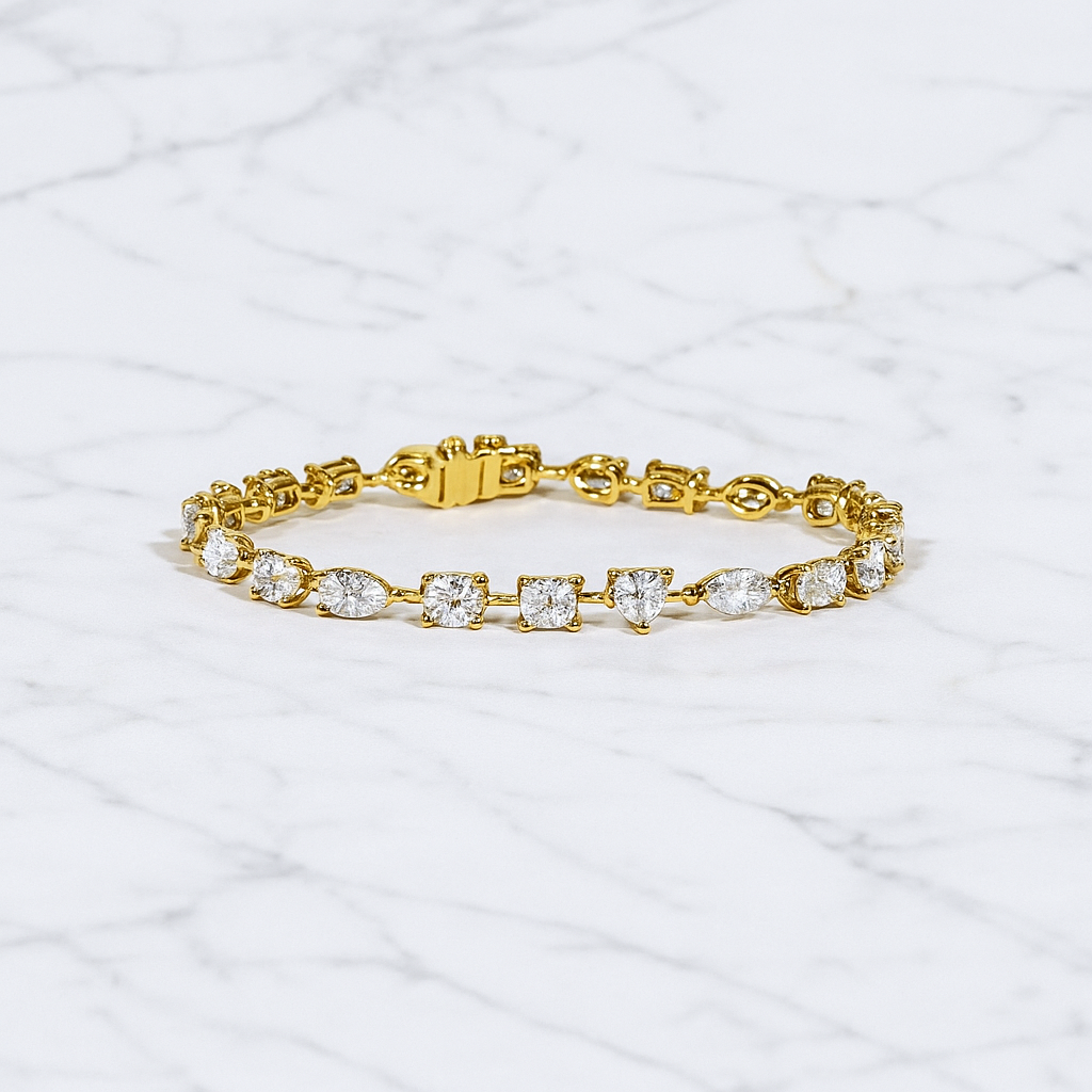 Multi Shape Diamond Tennis Bracelet | Lab Grown | 14K Yellow Gold Anniversary Gift