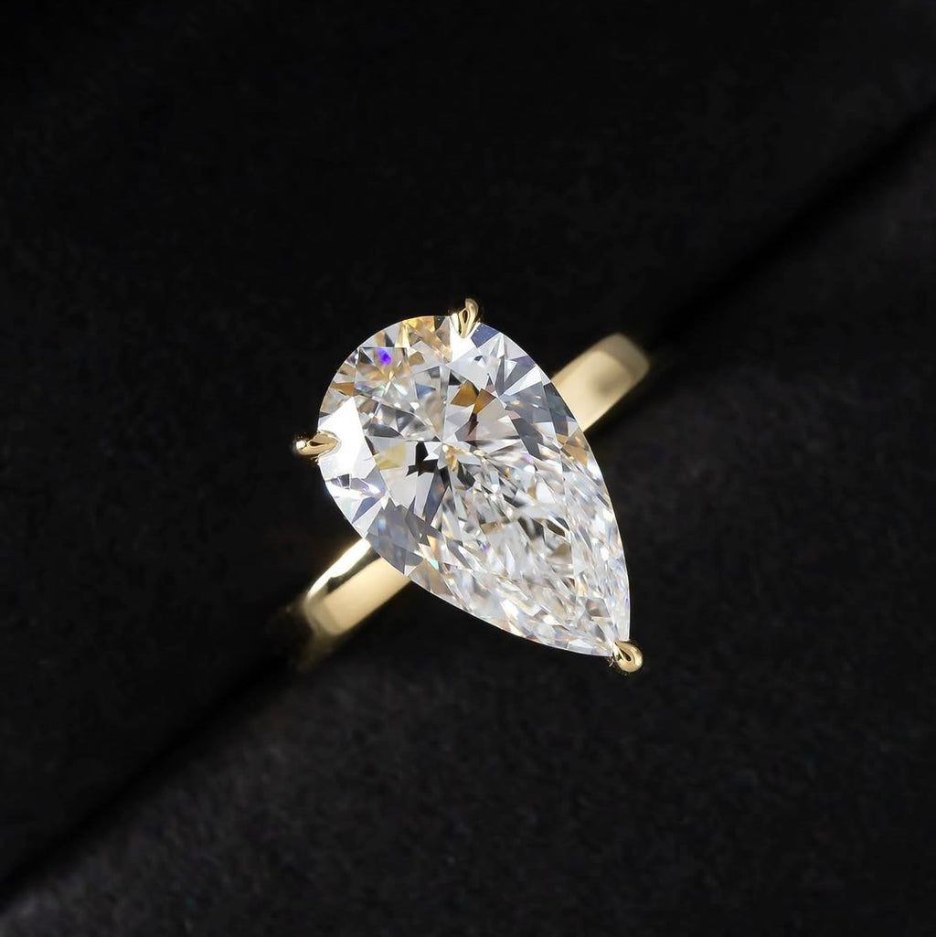 Pear Engagement Ring | Lab Grown Diamond | Hidden Halo | 14K Yellow Gold