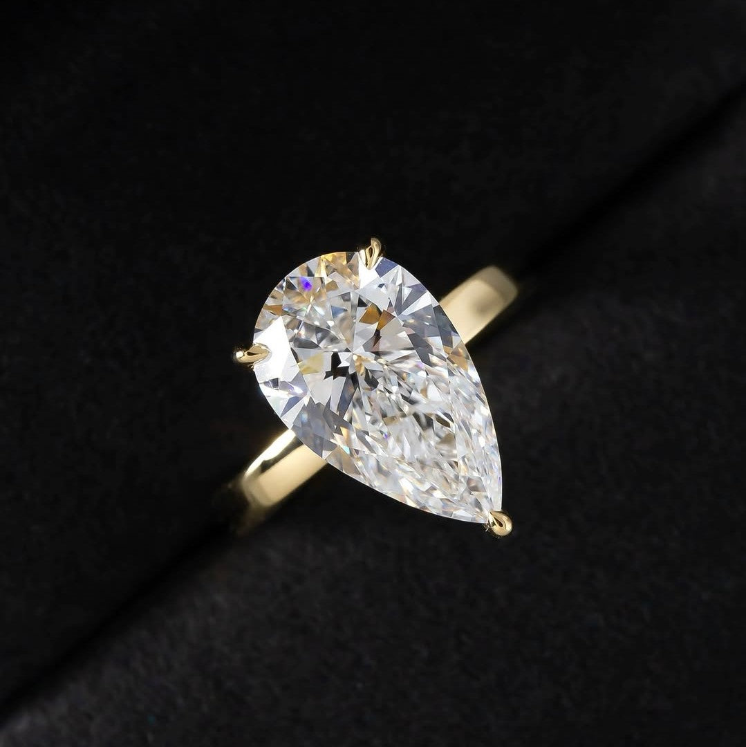 Pear Engagement Ring | Lab Grown Diamond | Hidden Halo | 14K Yellow Gold