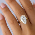 Pear Engagement Ring | Lab Grown Diamond | Hidden Halo | 14K Yellow Gold